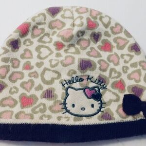 Hello Kitty Beanie Hat One Size Beige Girls  Cap with Hearts & Bow